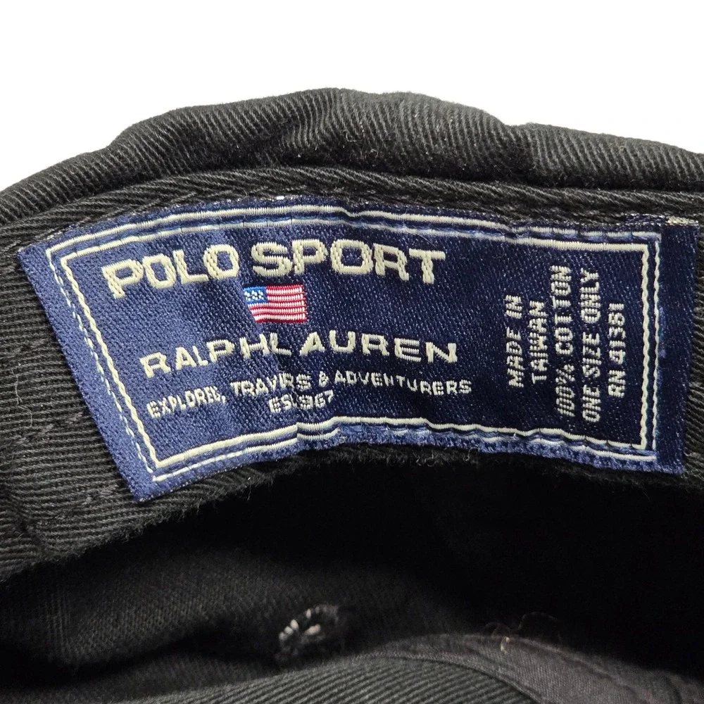 Vintage 90's Polo Sport Ralph Lauren Hat Mens Black Embroidered Flag Strapback
